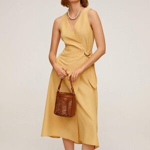 Mango MNG Yellow wrap dress with tie detail